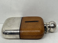 Load image into Gallery viewer, Antique  leather and silver plated large hip flask James Dixon &amp; Sons c.1900
