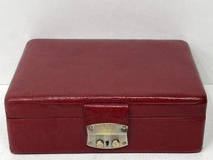 Charming vintage vibrant red oak grain leather jewellery trinket RING box c.1900