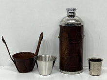 Load image into Gallery viewer, Vintage calf leather spirit drinks travel bottle flask stirup cups hunting set
