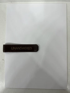 Unique vintage chocolate brown leather paper document clip UNANSWERED