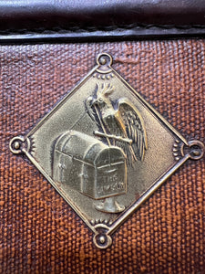 Beautiful Vintage Antique Brown Canvas, Leather & Brass Hatbox Hat Case