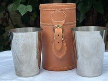 Load image into Gallery viewer, VINTAGE G SADDLE LEATHER PAIR OF HUNTING SHOOTING FISHING DRINKS SPIRIT CUPS
