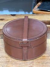 Load image into Gallery viewer, Vintage Antique Brown Leather Circle Travelling Collar Jewellery Trinket Box
