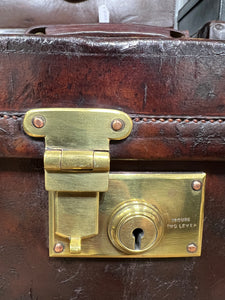 Rare unusual HUGE vintage leather on oak shotgun cartridge magazine case