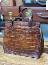 Load image into Gallery viewer, Vintage Antique Crocodile Hide Leather Top Handle Kelly Handbag
