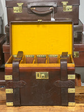 Load image into Gallery viewer, Rare unusual HUGE vintage leather on oak shotgun cartridge magazine case

