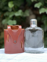 Load image into Gallery viewer, beautiful vintage leather cased glass hunting shooting hip flask with shot cup

