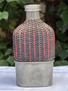 Beautiful Rare wicker Antique Victorian  WW1 Officer’s Campaign spirit hip Flask