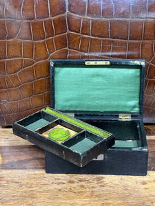 Vintage Antique Black Oak Grain Leather Jewellery Box