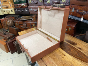 beautiful tan pigskin leather large briefcase small suitcase by DREW & SONS 1930