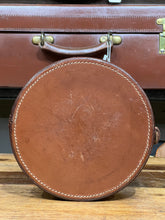 Load image into Gallery viewer, Vintage Antique Brown Leather Circle Travelling Collar Jewellery Trinket Box
