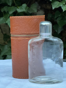 Vintage Antique leather cased hunting shooting fishing travelling spirit flask