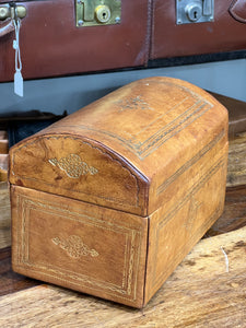 Beautiful Unusual Vintage Antique Tan Leather gilt tooled Jewellery dresser  Box