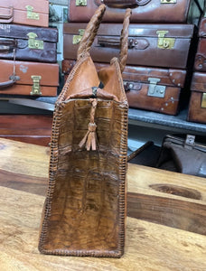 HUGE Black 1940's Hornback Crocodile Skin Carry-On Bag Luggage - Vintage  Skins