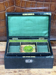 Vintage Antique Black Oak Grain Leather Jewellery Box