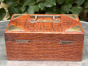 Beautiful Vintage faux Crocodile Leather  Jewellery box + KEY