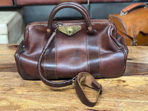 Vintage Antique Oak Grain Leather Bankers Bullion Gladstone Bag 1900