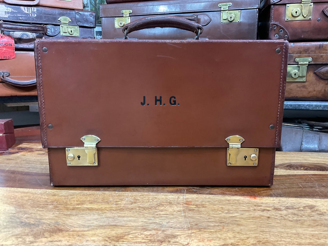 very unusual London made vintage leather document briefcase suitcase