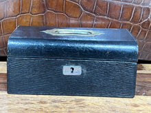 Load image into Gallery viewer, Vintage Antique Black Oak Grain Leather Jewellery Box
