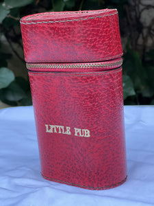 ADORABLE VINTAGE little pub Glass spirit Bottles In Red leather case hunting