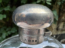 Load image into Gallery viewer, Vintage Antique Drew &amp; Sons solid Silver  Cut Glass Spirit Hip flask 1920 dented
