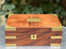 Load image into Gallery viewer, Rare Antique Brass Bound cuban Mahogany Military Campaign jewellery Box c. 1900
