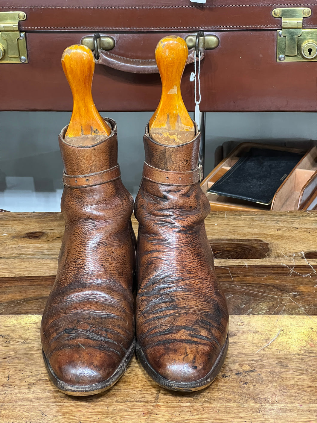 Rare Unusual Vintage Antique High Quality Leather English Made BOOTS with trees