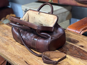 Vintage Antique Oak Grain Leather Bankers Bullion Gladstone Bag 1900